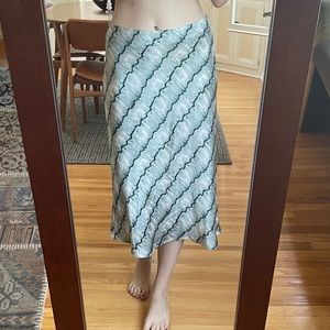Blue Silk Midi Skirt